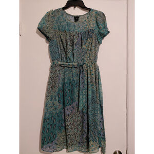 Kate and Lily Women's Floral Short Sleeve Scoop Neck Midi Dress Size 8 Green